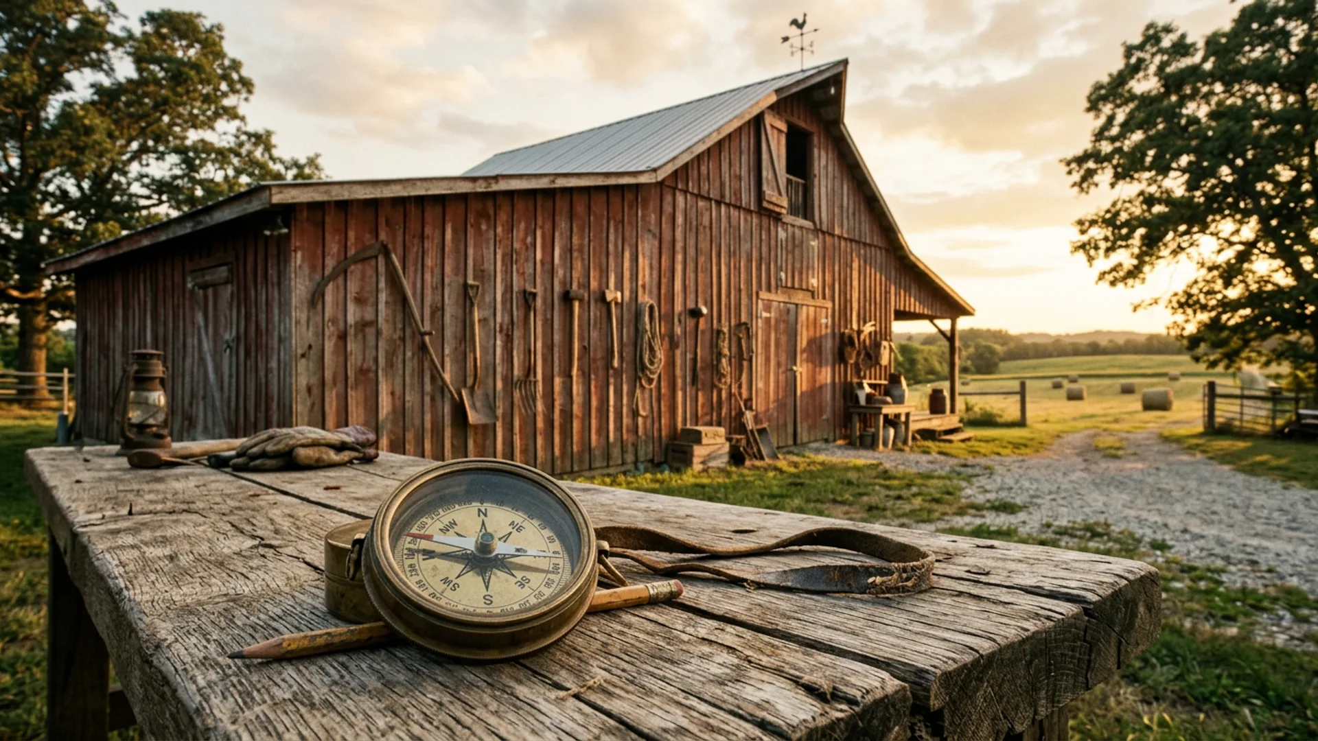 Golden-hour homestead scene